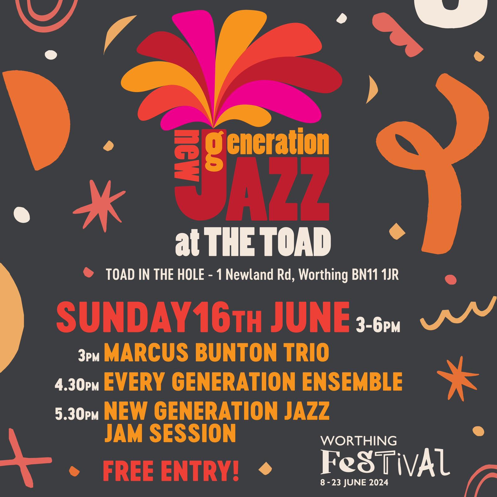 Marcus Bunton Trio at the Worthing Festival gig poster June 2024